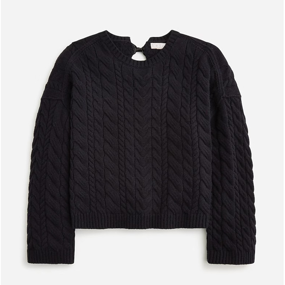 J. Crew Tie Back Cable Knit Sweater XS Black NWT Wool 90s Women's BV361 J.Crew - Picture 1 of 4